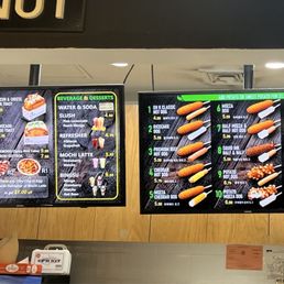 11/14/24 menu showing $1 off for corndog/refresher purchase and only $1.50 up charge for sweet potato topping added to a corn dog.