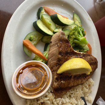 Fish N' Tails Oyster Bar - Grilled Tuna cooked til pink. Perfect! - Seafood Near Me - Garland, Texas Fish N' Tails Oyster Bar - Grilled Tuna cooked til pink. Perfect! - Seafood Near Me - Garland, Texas