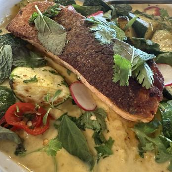 Native Fields - Coconut Curry | Salmon Creamy curry sauce Salmon was cooked the way I like it - crisped on the outside - New American Near Me - Walnut, California Native Fields - Coconut Curry | Salmon Creamy curry sauce Salmon was cooked the way I like it - crisped on the outside - New American Near Me - Walnut, California