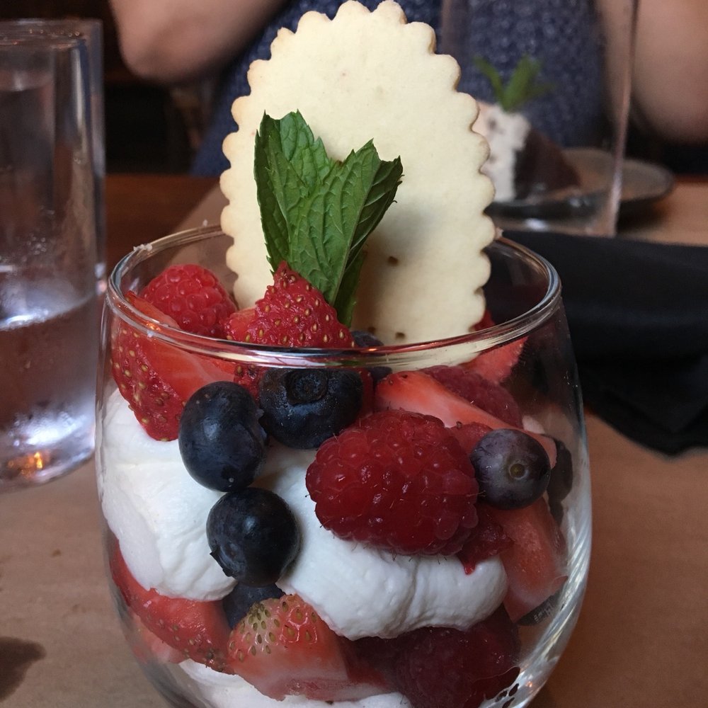 Forty Six - Berries and cream dessert with homemade shortbread cookie! - New American Near Me - Keene, New York Forty Six - Berries and cream dessert with homemade shortbread cookie! - New American Near Me - Keene, New York