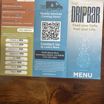 The Dripbar - Menu - IV Hydration Near Me - Huntington Beach, California