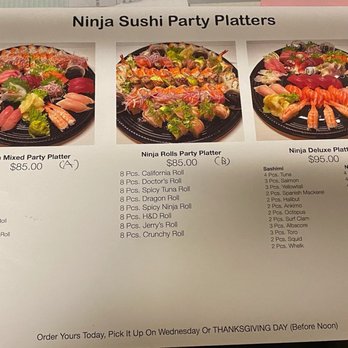 Ninja Sushi - Party Platters Menu - Sushi Bars Near Me - Walnut, California Ninja Sushi - Party Platters Menu - Sushi Bars Near Me - Walnut, California