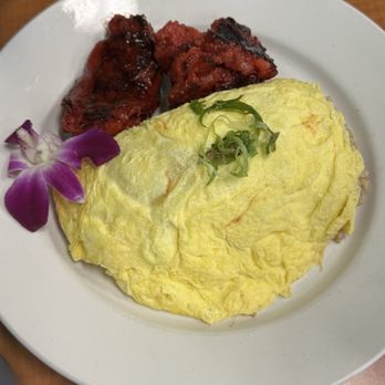 Guieb Cafe - Adobo Fried Rice Omelette with Longanisa - New American Near Me - Honolulu, Hawaii Guieb Cafe - Adobo Fried Rice Omelette with Longanisa - New American Near Me - Honolulu, Hawaii