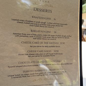 Truva - dessert menu - Mediterranean Near Me - San Diego, California Truva - dessert menu - Mediterranean Near Me - San Diego, California