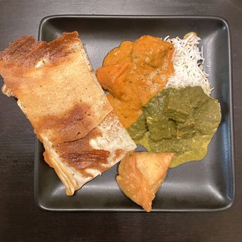 Tabla Indian Restaurant - Fixed a delicious plate from a takeout order - Chicken Tikka Masala, Palak Paneer, Plain Dosa, Samosa, Basmati Rice. - Indian Near Me - San Mateo, California Tabla Indian Restaurant - Fixed a delicious plate from a takeout order - Chicken Tikka Masala, Palak Paneer, Plain Dosa, Samosa, Basmati Rice. - Indian Near Me - San Mateo, California