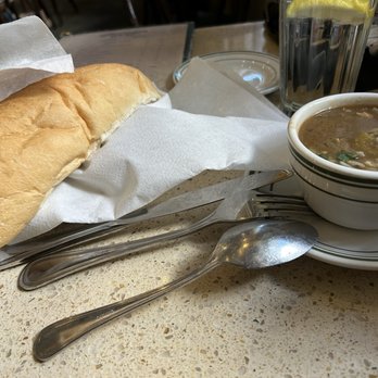 Gumbo Shop - Chicken Andouille Gumbo (Cup), not much flavor and bread was gone stale already. - Cajun/Creole Near Me - New Orleans, Louisiana Gumbo Shop - Chicken Andouille Gumbo (Cup), not much flavor and bread was gone stale already. - Cajun/Creole Near Me - New Orleans, Louisiana
