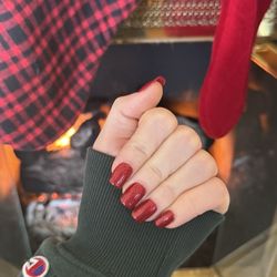 Manifest - gel-x nails - pomegranate with glitter topping