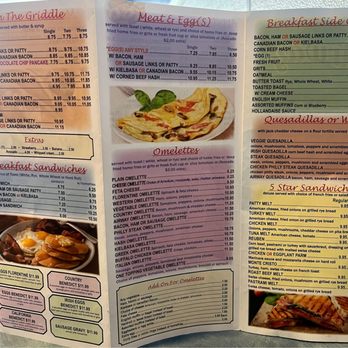 Airway - a menu for a restaurant - Menu from a diner near Windsor Locks airport offering breakfast, omelettes, sandwiches, and breakfast side orders. The menu includes options like eggs, bacon, sausage, and Canadian bacon, with prices ranging from $5.75 to $11.15. It also features various omelettes, quesadillas, and wraps, with detailed descriptions and prices. The menu is organized into sections for breakfast sandwiches, entrees, omelettes, add-ons, breakfast side orders, and sandwiches, with some items served with toast or home fries. - Breakfast & Brunch Near Me - Windsor Locks, Connecticut