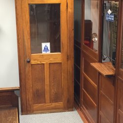Telephone Museum Gridley - 1910 Kellog oak telephone booth, double sided for privacy but with no ventilation. Could be hot!