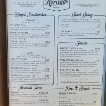 Heritage Coffeehouse - Food menu - Coffee & Tea Near Me - Shasta Lake, California Heritage Coffeehouse - Food menu - Coffee & Tea Near Me - Shasta Lake, California