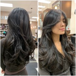 Haircuts at Tiffany's - Layers haircut with curtain bangs.