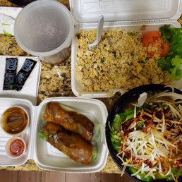 To go: Chicken fried rice, beef pho, grilled pork spring rolls To go: Chicken fried rice, beef pho, grilled pork spring rolls