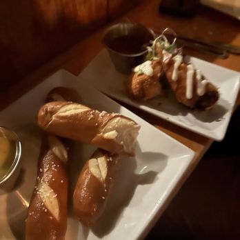 The Abbey - Short rib egg rolls and pretzels with queso - New American Near Me - Brookline, Massachusetts The Abbey - Short rib egg rolls and pretzels with queso - New American Near Me - Brookline, Massachusetts