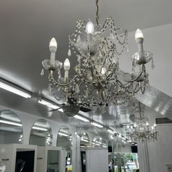 Modelcuts - Gorgeous chandeliers. It's a high end salon, so what do you expect?