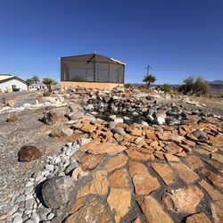 Death Valley Hot Springs - Beautiful landscape with pond leading up to the community picnic gazebo.