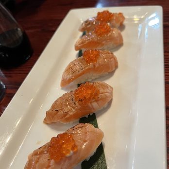 Temaki Den - Aburi Salmon Belly w/ creme fraiche and smoked trout roe - Sushi Bars Near Me - Denver, Colorado Temaki Den - Aburi Salmon Belly w/ creme fraiche and smoked trout roe - Sushi Bars Near Me - Denver, Colorado