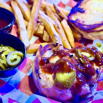 The Garage - Fantastic Grilled Chicken Sandwich with Jalapeños & BBQ Sauce - Burgers Near Me - Kenosha, Wisconsin The Garage - Fantastic Grilled Chicken Sandwich with Jalapeños & BBQ Sauce - Burgers Near Me - Kenosha, Wisconsin