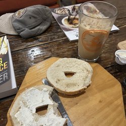 Infusion Coffee & Tea - Bagel and cream cheese  pistachio latte