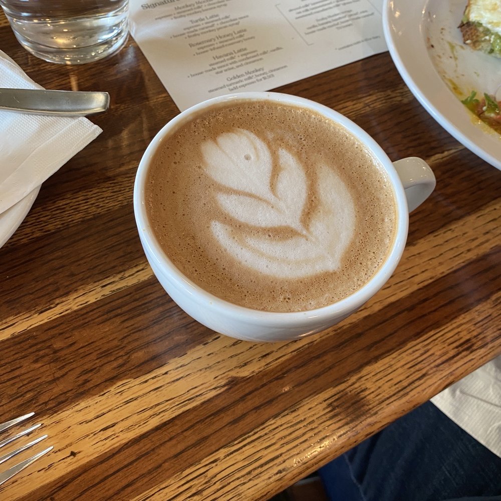 Frothy Monkey - The beautiful coffee I got! I hadn't ever had foam art on my coffee before! - Coffee & Tea Near Me - Nashville, Tennessee