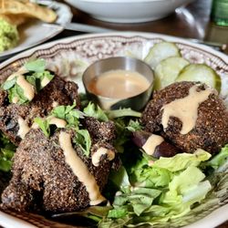 The Red Accordion - Lobster hush puppies with house-made pickles