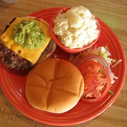 Lindy's Diner - Guac burger with a side of potato salad