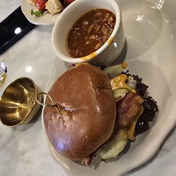 The Parlor PS - The Parlor Burger, Nanny's Baked Beans and Hot Bacon Jam salad - Sandwiches Near Me - Mooresville, Indiana