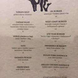 The Hidden Pig - Open (limited) menu. Will expand in a week or two.