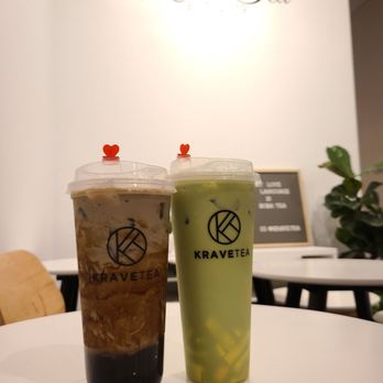 Krave Tea - Hojicha brown sugar boba and Thai green milk tea with egg pudding - Bubble Tea Near Me - Winter Park, Florida Krave Tea - Hojicha brown sugar boba and Thai green milk tea with egg pudding - Bubble Tea Near Me - Winter Park, Florida