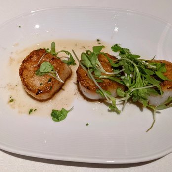 Eddie V's Prime Seafood - Seared Georges bank scallops in a brown butter sauce, a nice side to go with my seabass. - Seafood Near Me - Troy, Michigan Eddie V's Prime Seafood - Seared Georges bank scallops in a brown butter sauce, a nice side to go with my seabass. - Seafood Near Me - Troy, Michigan