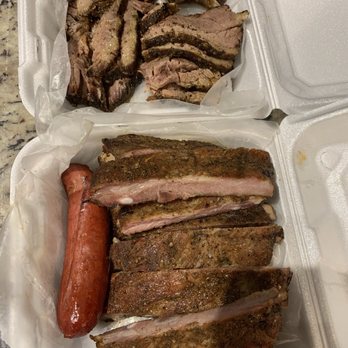 TrappedSmoke BBQ - I ordered the half pound of brisket and half pound of ribs with one sausage and I paid $29 for a good amount of meat - Barbeque Near Me - Katy, Texas TrappedSmoke BBQ - I ordered the half pound of brisket and half pound of ribs with one sausage and I paid $29 for a good amount of meat - Barbeque Near Me - Katy, Texas