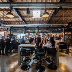 Bike Shed Moto Co - Los Angeles - The perch: a high concrete table in the restaurant area.