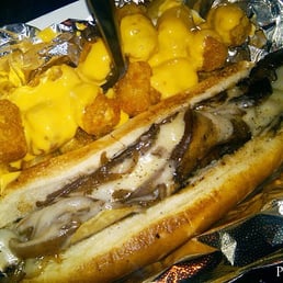 Portabello cheese steak and nacho tots