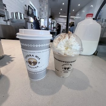 Tierra Mia Coffee - Matcha Flan and a blended Hortcha Latte - Coffee & Tea Near Me - Anaheim, California