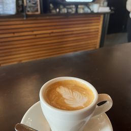 A flat white with some nice artwork from the barista