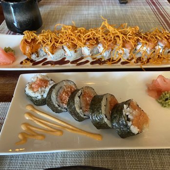 Sakura Japanese Restaurant - A special salmon roll (forgot the actual name) and spicy tuna roll - Japanese Near Me - Urbana, Illinois