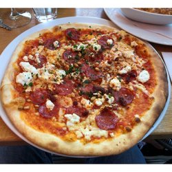 Pizzeria Milano - Pizza Milano, Yummy! Es wird noch Honig dazu gereicht, der mit dem Ziegenkäse gut harmoniert.