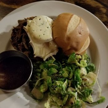 Café Hollander Hilldale - Buttery Brie burger with substitute shaved Brussels sprouts. - American Near Me - Madison, Wisconsin