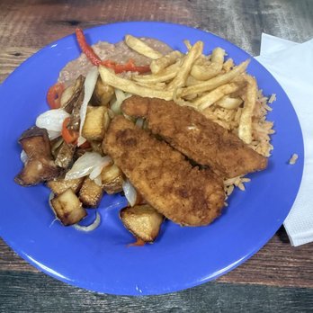 Los Domingos - Chicken strips, fries, breakfast potatoes and refried beans - Mexican Near Me - Barstow, California Los Domingos - Chicken strips, fries, breakfast potatoes and refried beans - Mexican Near Me - Barstow, California
