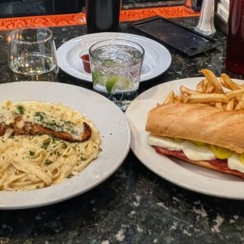 Buckhead Pizza - Fettuccine Alfredo with salmon and The Sicilian. - Pizza Near Me - Atlanta, Georgia