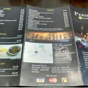 Persis Grill - Takeout menu. - Persian/Iranian Near Me - Ottawa, Ontario