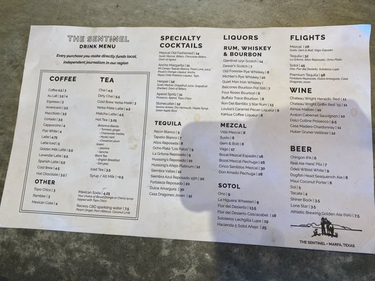 Menu photo 8 The Sentinel Marfa Marfa, TX