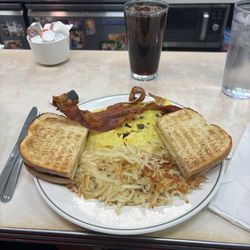 Gigi's Diner - BYO three egg omelette with a side of bacon and sourdough bread