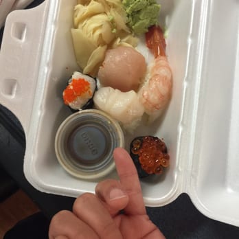 Ebizo Japanese Restaurant - Nigiri being compared to the size of a pinky. However, to think of it, you get a bigger chunk of wasabi and gingers... BONUS!! - Japanese Near Me - Victoria, British Columbia Ebizo Japanese Restaurant - Nigiri being compared to the size of a pinky. However, to think of it, you get a bigger chunk of wasabi and gingers... BONUS!! - Japanese Near Me - Victoria, British Columbia