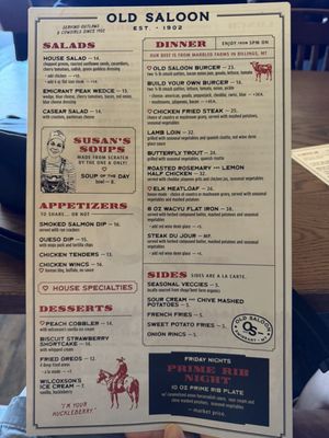 Menu photo 1 Old Saloon Emigrant, MT Menu photo 1 Old Saloon Emigrant, MT