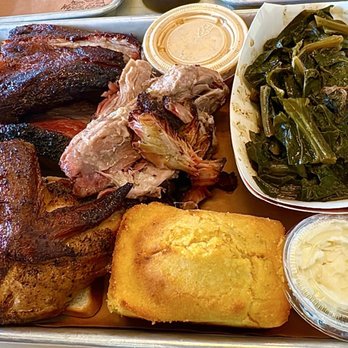 Fox Bros Bar-B-Q - The BC Plate w/ Jalapeño Cornbread & collards w/pork - Barbeque Near Me - Atlanta, Georgia