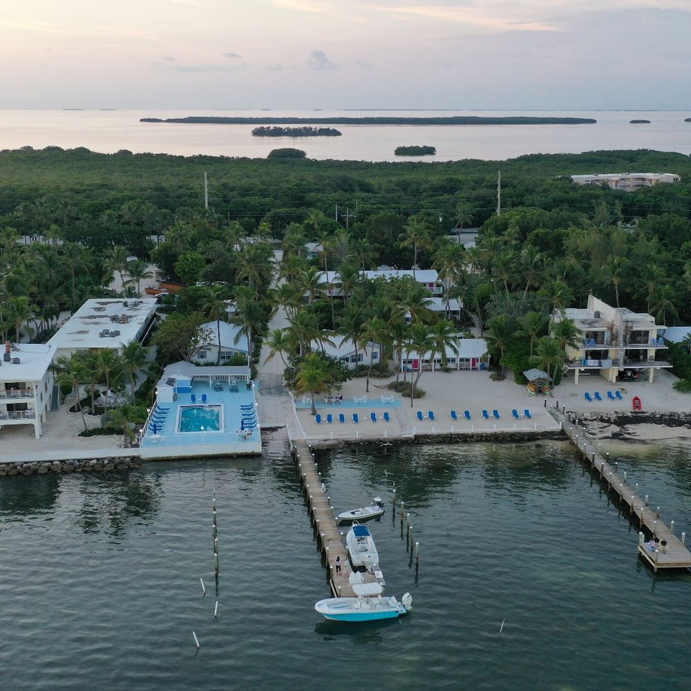 Pines and Palms Resort - 2 of their docs and a 300 foot view of the resort - Resorts Near Me - Islamorada, Florida Pines and Palms Resort - 2 of their docs and a 300 foot view of the resort - Resorts Near Me - Islamorada, Florida