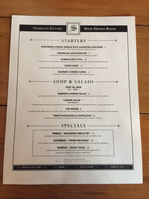 Menu photo 4 Siebkens Resort Elkhart Lake, WI