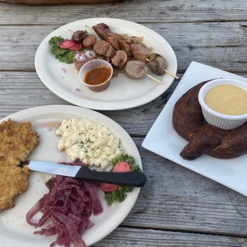 Weeping Radish Farm Brewery - Schnitzel Platter, Sausage Flight, Soft Pretzel with Beer Cheese, IPA - Breweries Near Me - Grandy, North Carolina