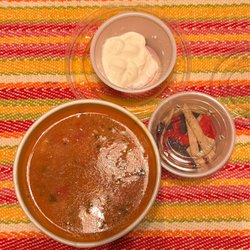Chicken Salad Chick - Brought home the excellent chicken tortilla soup with sour cream & tortilla strips. Not too spicy!