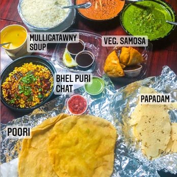 Darbar - Dal makhni, saag chole, vegetable samosa, bhel puri chat, poori, papadum, mulligatawny soup - Indian Near Me - Baltimore, Maryland